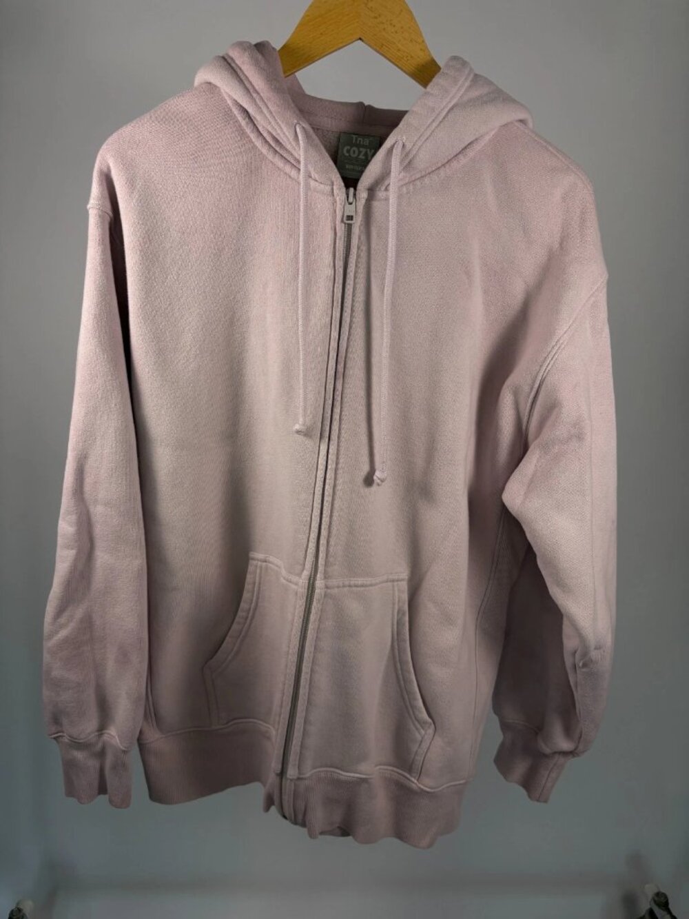 TNA Cozy Fleece Boyfriend Womens Full Zip Up Hoodie Sweatshirt Pink Size M
